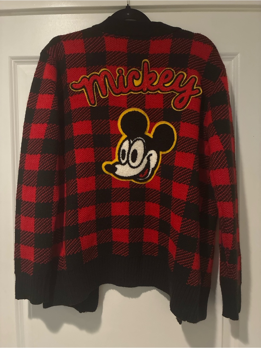 Disney x Forever 21 Red and Black Buffalo Check Mickey Crewneck Sweater